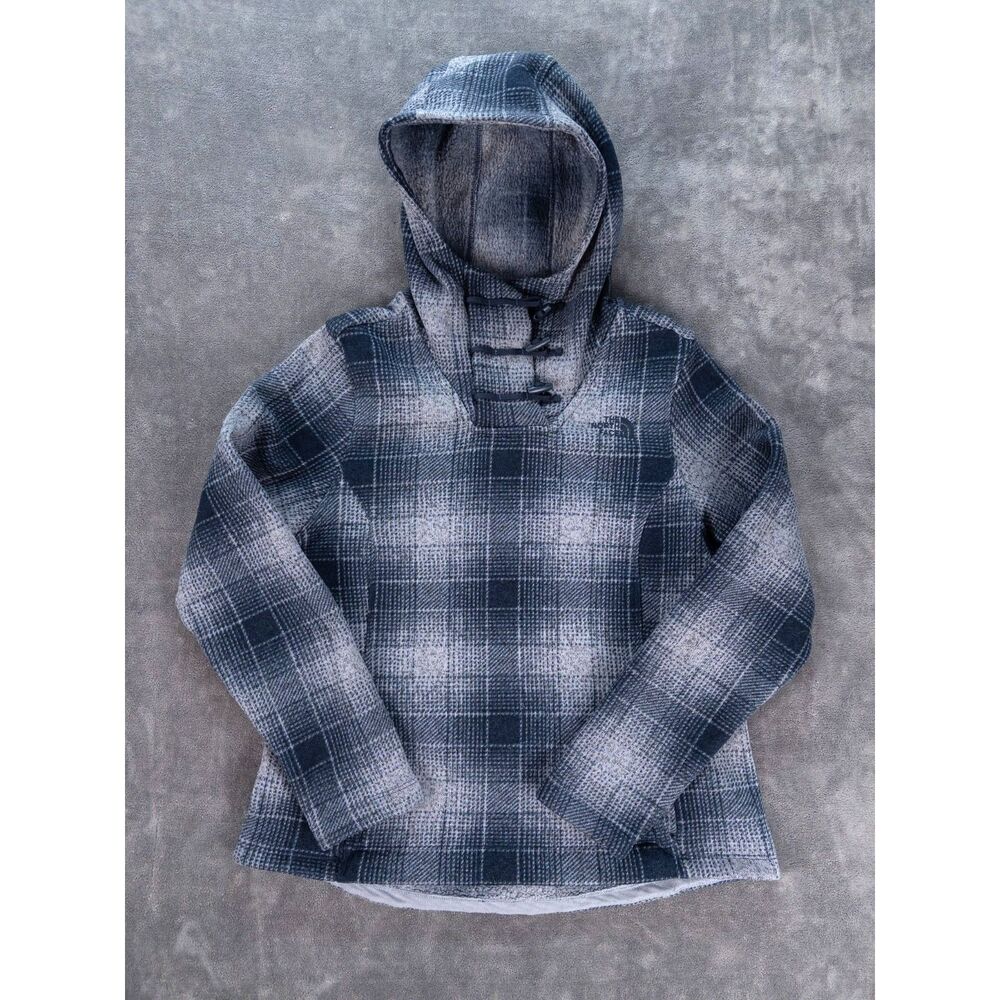 The North Face Crescent Hooded Pullover Fleece Plaid Gray Women's
